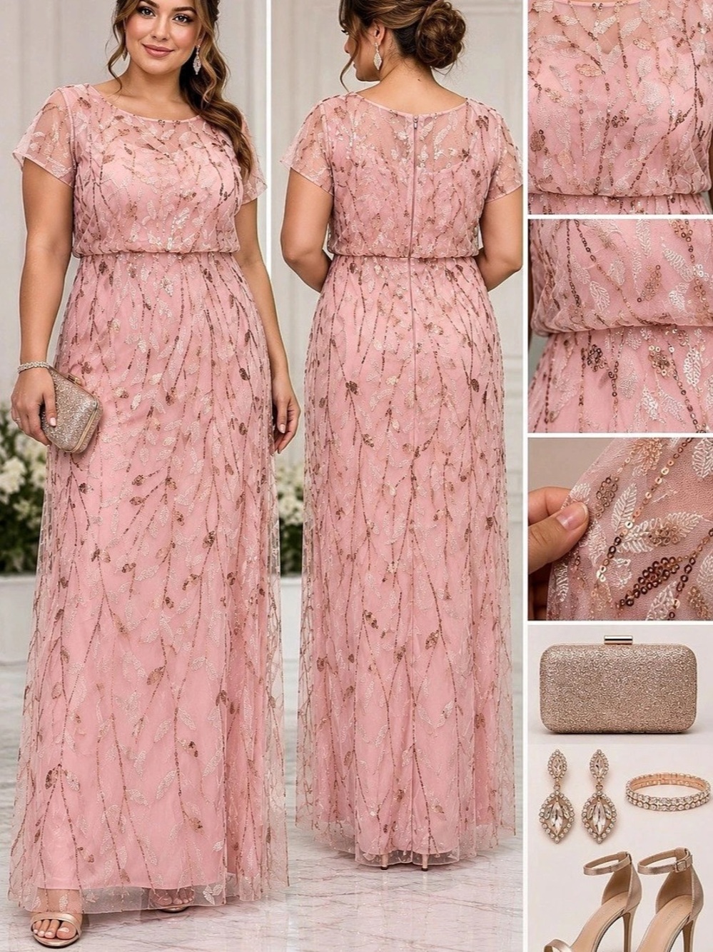 Formal Dress Pink Sequin Maxi Dress Size 16 NWT